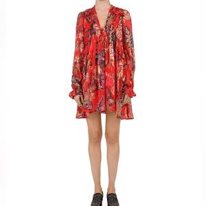 THE KOOPLES Silk Bollywood Floral Colorful Mini Babydoll‎ Red Dress SZ 1 small